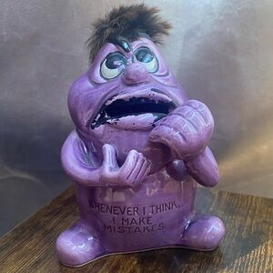 Kreiss Psycho Ceramics Coin Bank “Whenever I Think, I Make Mistakes” 1950 Purple